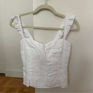 Reformation White Linen Ruffled Tank Top